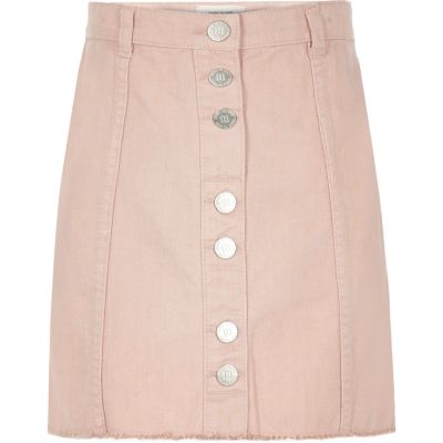 Girls light pink denim A-line skirt
